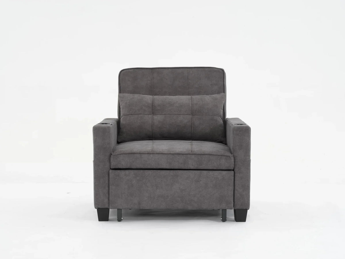 Nouveauté 2026 – Canapé-lit futon convertible , fauteuil-lit multifonctionnel 3 en 1 avec ports USB, dossier inclinable réglable, idéal pour les petits espaces (salon, chambre), revêtement en tissu technique, gris foncé