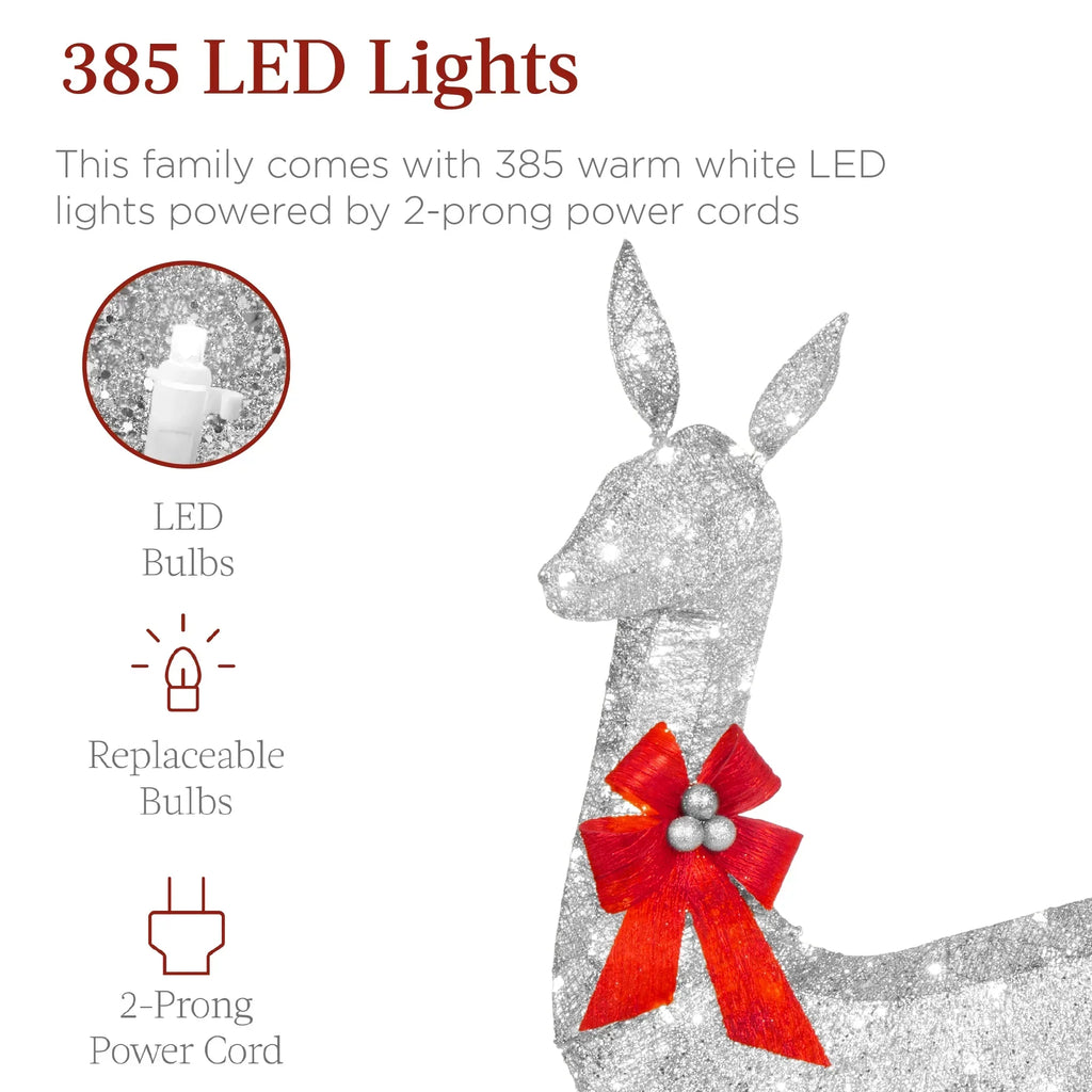 Nouveauté 2026 – Décoration de jardin extérieure Best Choice Products : cerfs lumineux de Noël en 3 pièces, 2 m (6,5 pi), avec 385 lumières DEL et piquets – Or