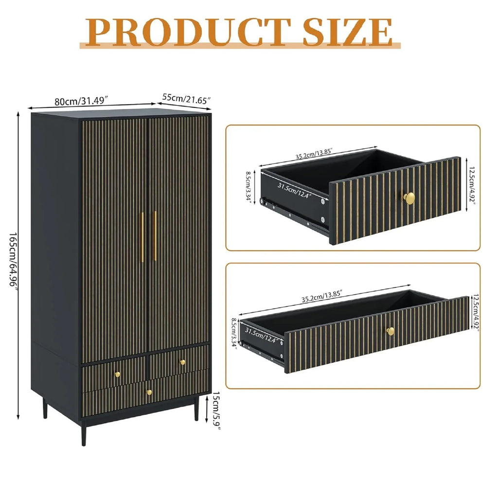 Nouveauté 2026 – Armoire-penderie Armoire à 2 portes, avec penderie et tiroirs, en bois blanc, idéale pour la chambre à coucher