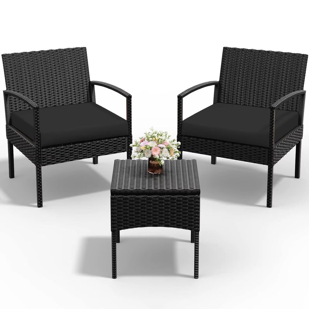 Nouveauté 2026 – Ensemble de mobilier de jardin Tappio , 3 pièces, style bistro, comprenant des chaises de conversation en rotin, une table d'appoint et des coussins. Idéal pour balcon, jardin ou terrasse. Couleur : rouge