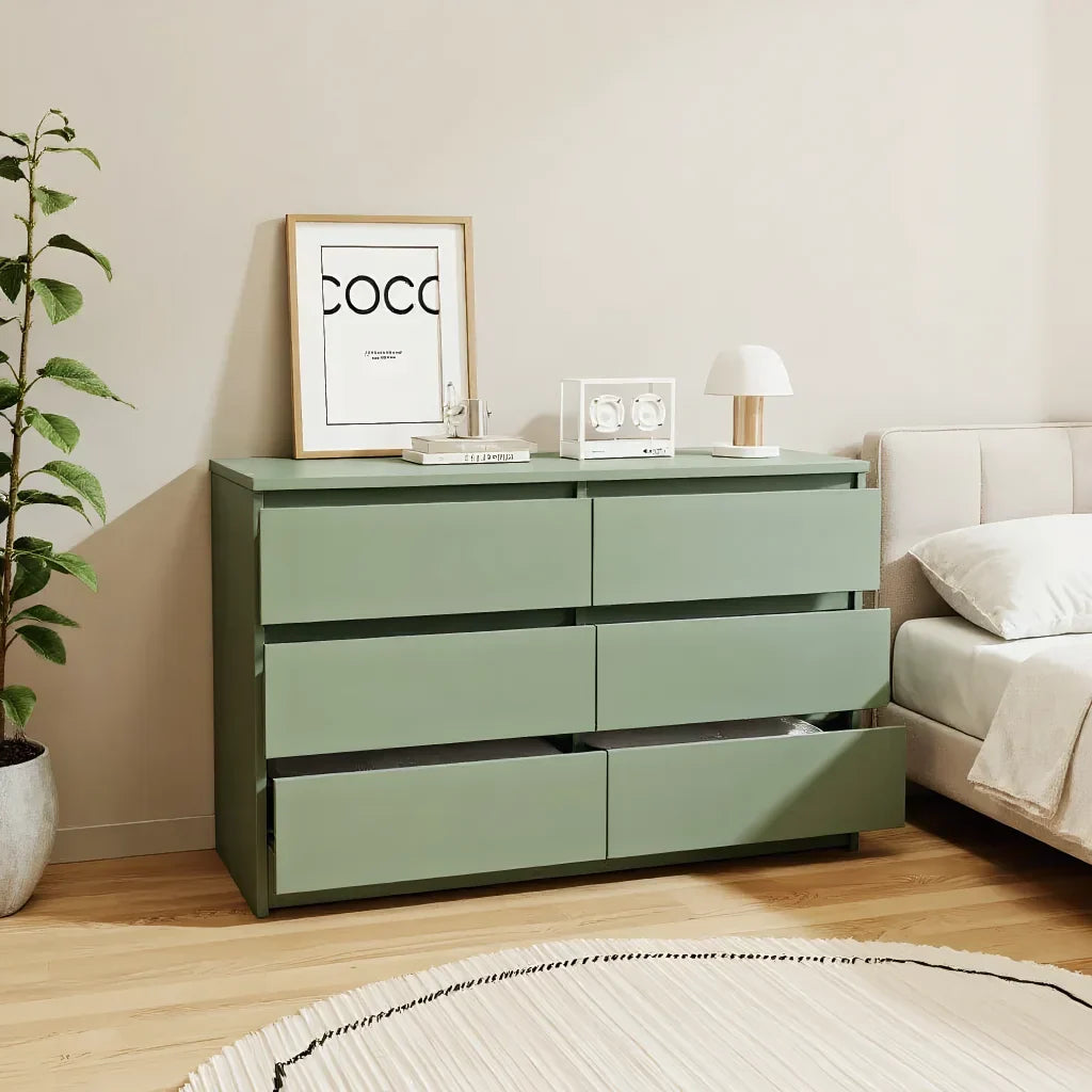 Nouveauté 2026 – Commode moderne Kadyn à 6 tiroirs, meuble en bois, commode pour chambre, meuble de rangement de cuisine avec tiroirs, commode (noire