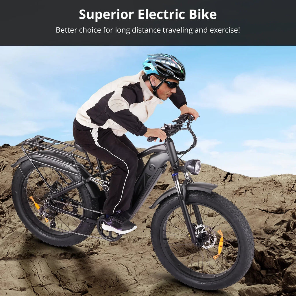 Nouveauté 2026 – Vélo électrique pour adultes, 1000 W, pneus larges 26 pouces, batterie 48 V 17,5 Ah, vitesse maximale de 45 km/h, 7 vitesses, freins à disque hydrauliques doubles, écran LCD, autonomie de 96 km, VTT électrique