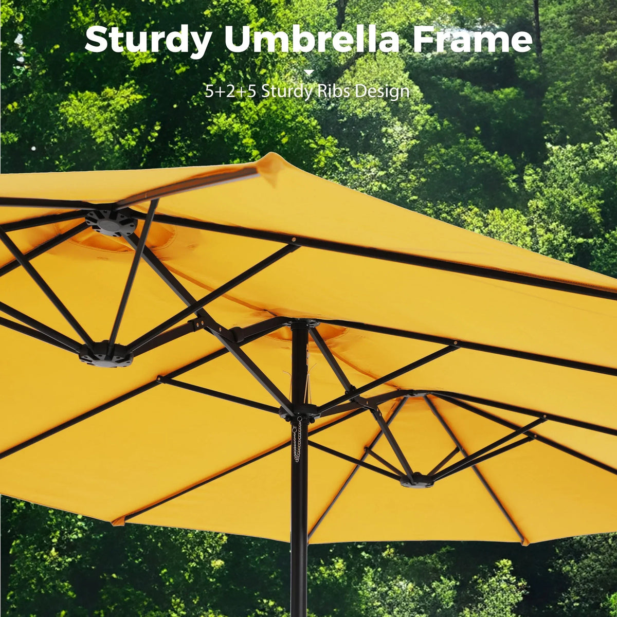 Nouveauté 2026 – Parasol de jardin extra-large Alpha Joy 4,57 m (15 pi) à double face avec manivelle et base - Gris fumé
