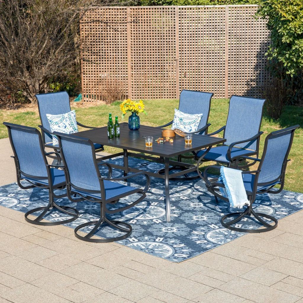 Nouveauté 2026 – Table de salle à manger rectangulaire d'extérieur MF Studio 6 personnes avec trou pour parasol, résistante aux intempéries, noire