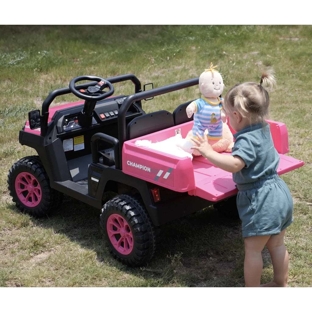 Nouveauté 2026 – Joyracer , véhicule tout-terrain électrique (UTV) 24 volts pour enfants, 2 places, avec télécommande. Voiturette de golf électrique avec 4 moteurs de 200 W, remorque inclinable et pelle, suspension à ressorts sur les 4 roues, musique