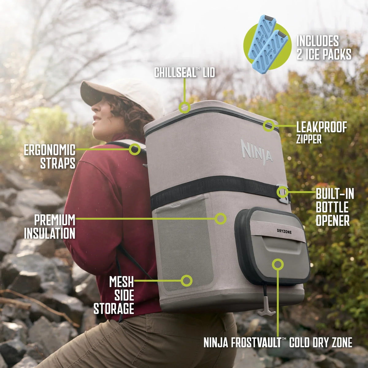 Nouveauté 2026 – Glacière souple Ninja Outdoor FrostVault Go 24 canettes avec zone froide et sèche, bleu bord de lac - FF124NV