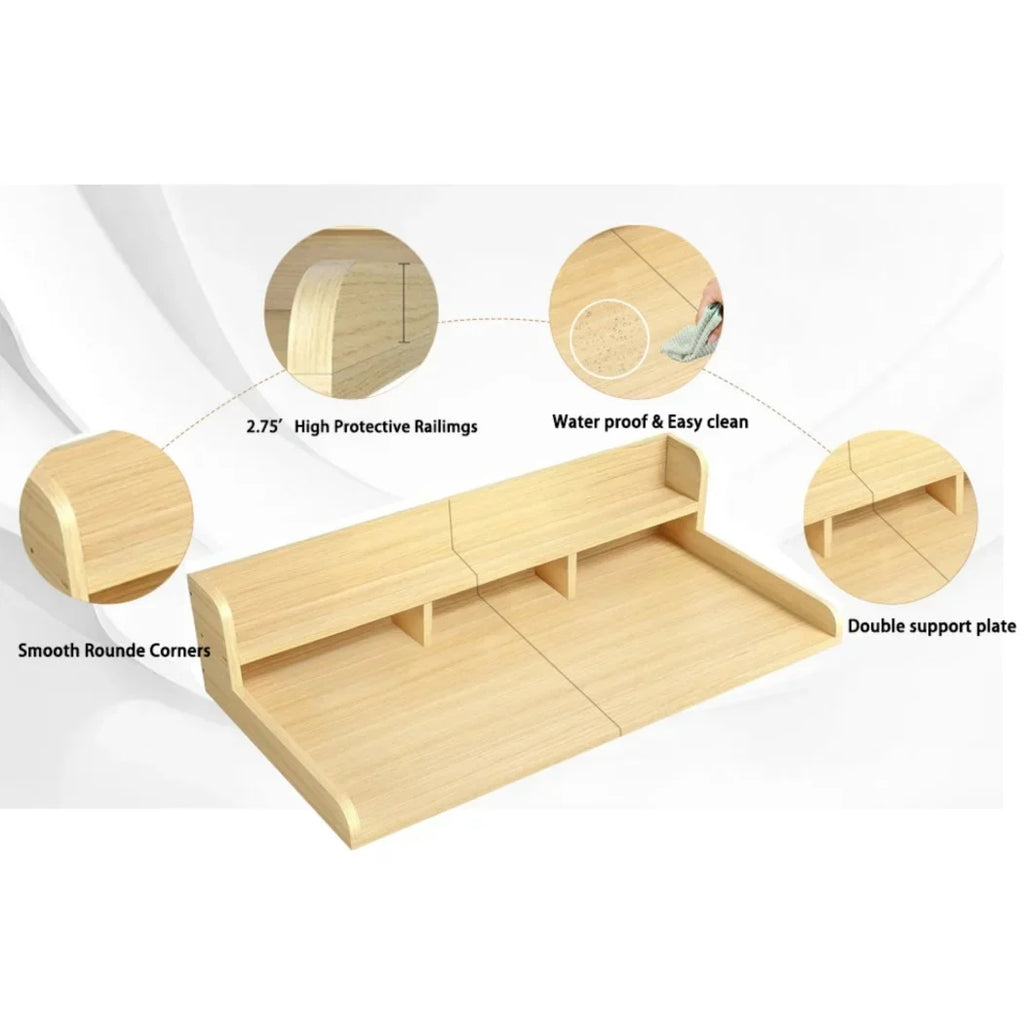 Nouveauté 2026 – Plan de travail Wood à 2 niveaux avec rebords, 137 cm L x 70 cm P, pour laveuse et sécheuse, idéal pour l'organisation et le rangement de la buanderie, couleur noyer