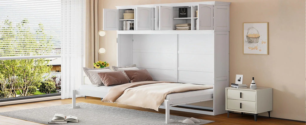 Nouveauté 2026 – Lit escamotable mural Queen Size avec rangements supérieurs, gris