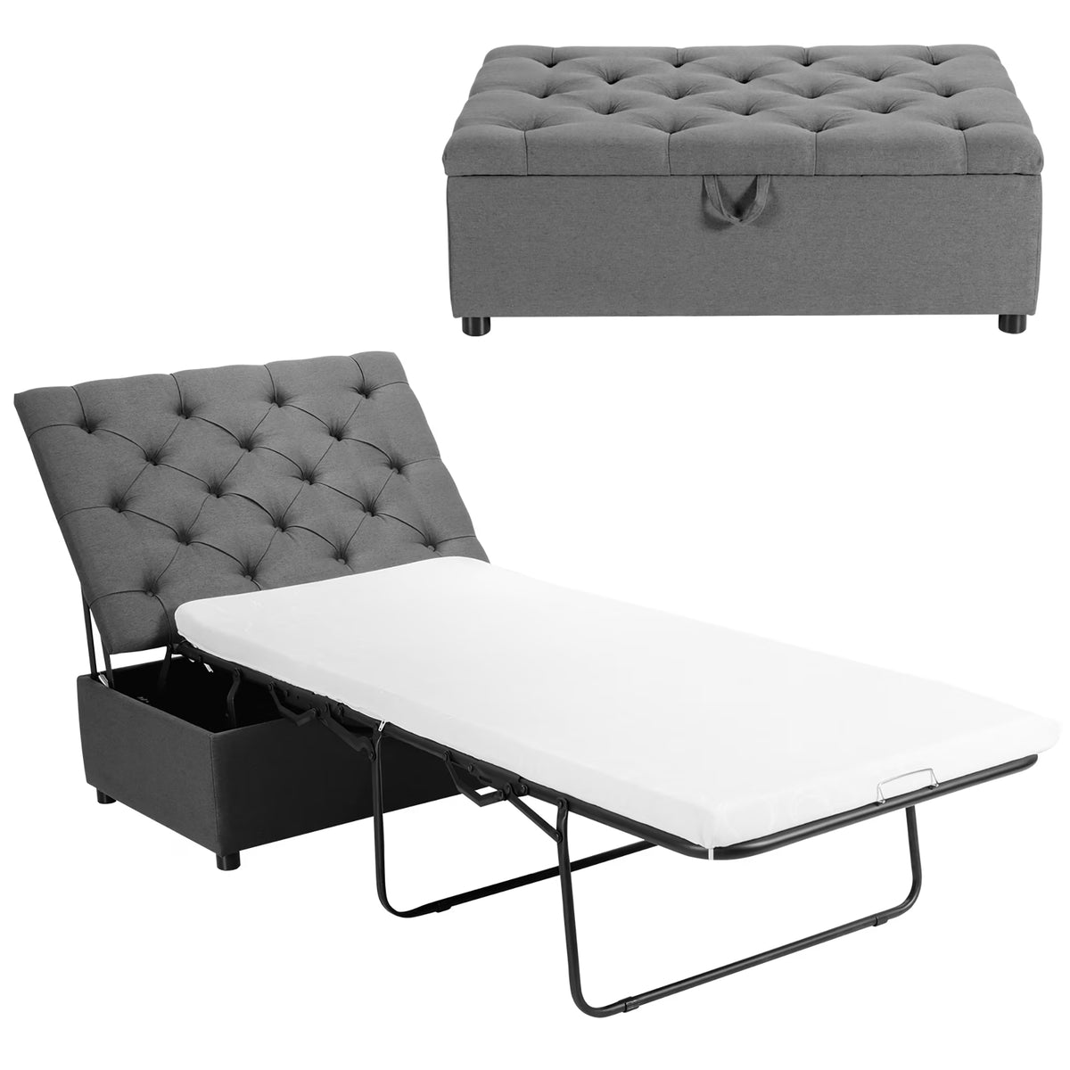 Nouveauté 2026 – Lit pliant moderne en bois massif Costway avec repose-pieds, gris
