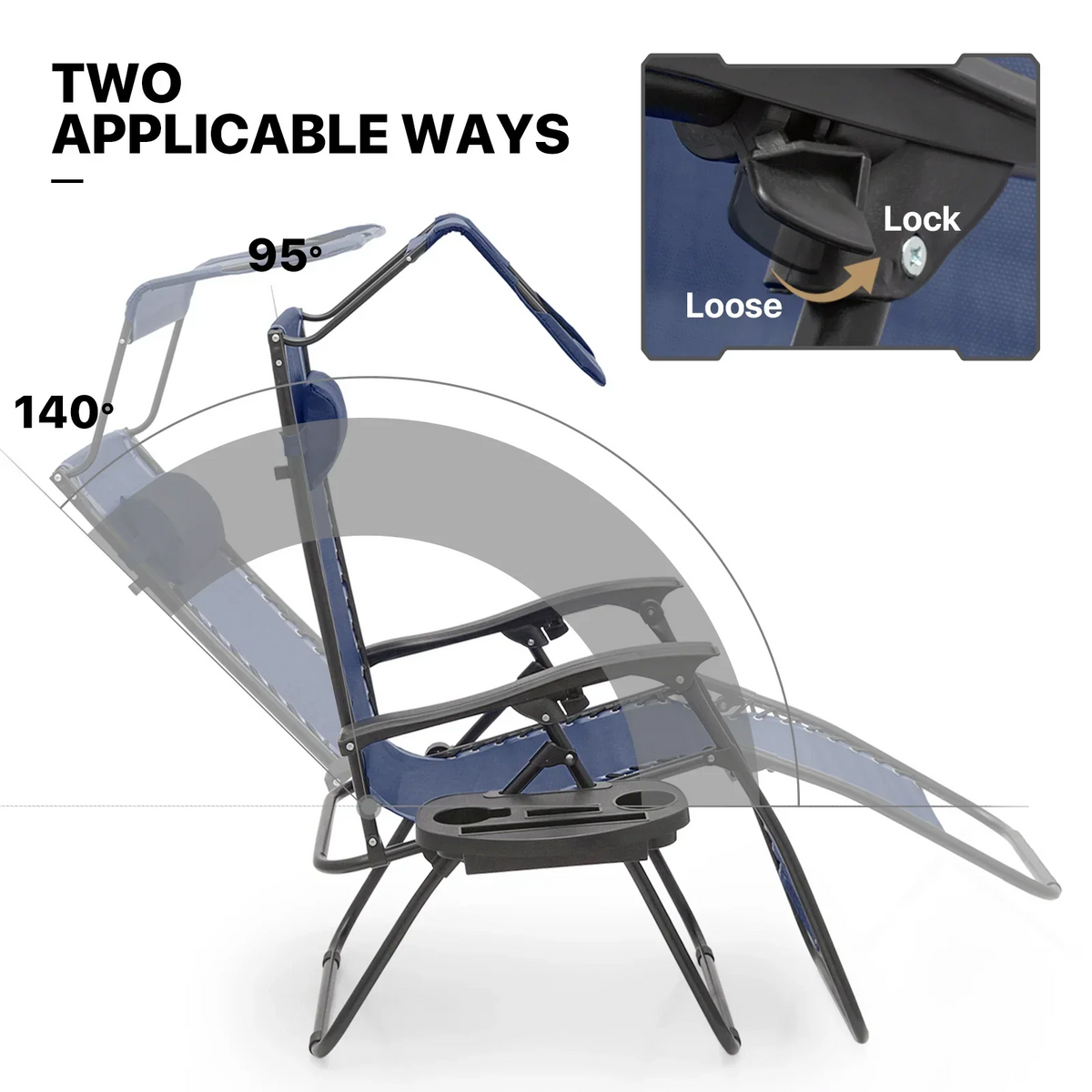 Nouveauté 2026 – Ensemble de 2 chaises MoNiBloom Zero Gravity , fauteuils de plage/terrasse pliables avec auvent et appui-tête, noirs