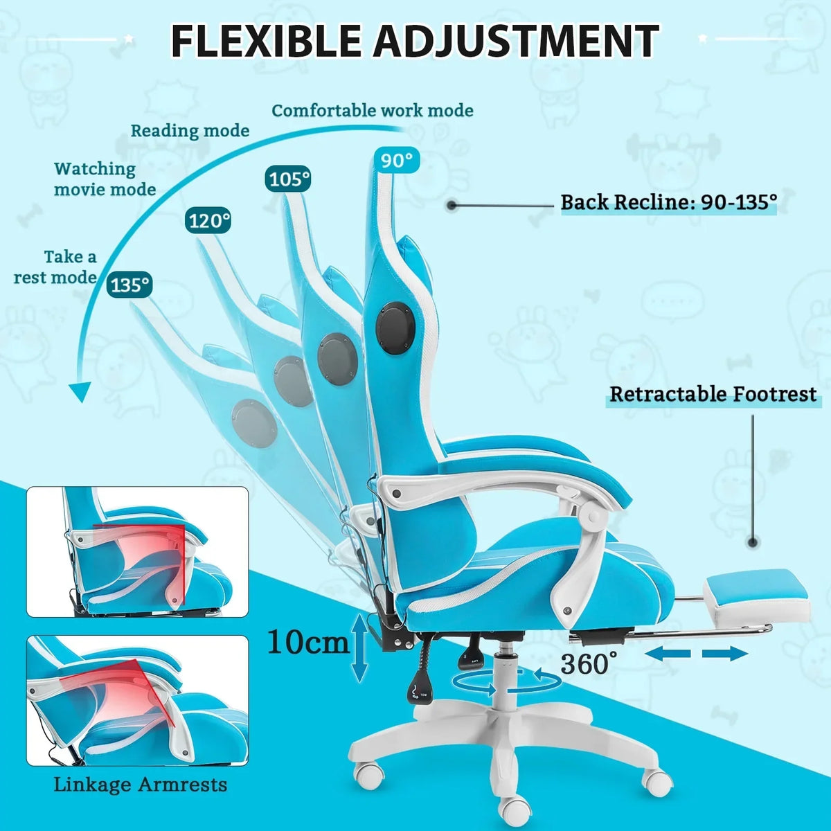 Nouveauté 2026 – Fauteuil de jeu Hoffree avec haut-parleurs intégrés, en cuir PU, repose-pieds et éclairage LED. Fauteuil ergonomique pour gamer avec massage, soutien lombaire et appui-tête pivotant et réglable. Idéal pour le télétravail et le bureau