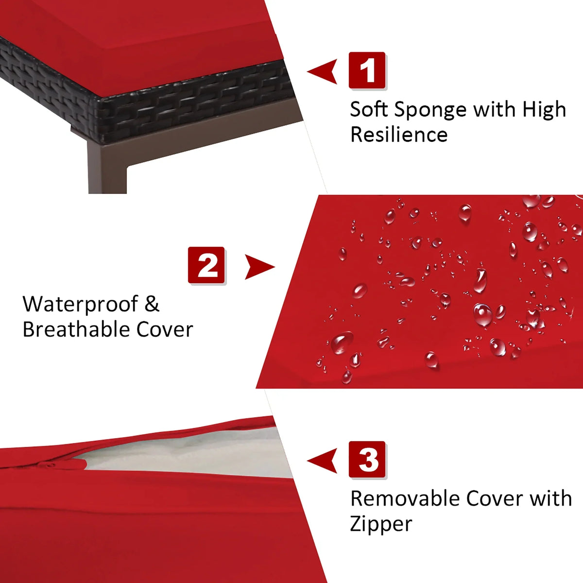 Nouveauté 2026 – Costway Lot de 2 chaises longues de patio en rotin, dossier inclinable, coussin réglable, rouge