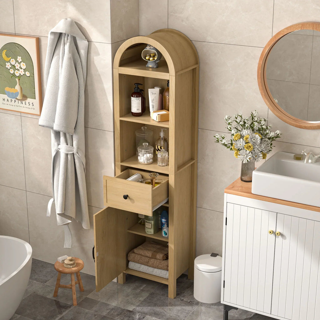 Nouveauté 2026 – Armoires de rangement hautes pour salle de bain Fiogmub avec portes et étagères, armoire à linge haute et étroite avec tiroir
