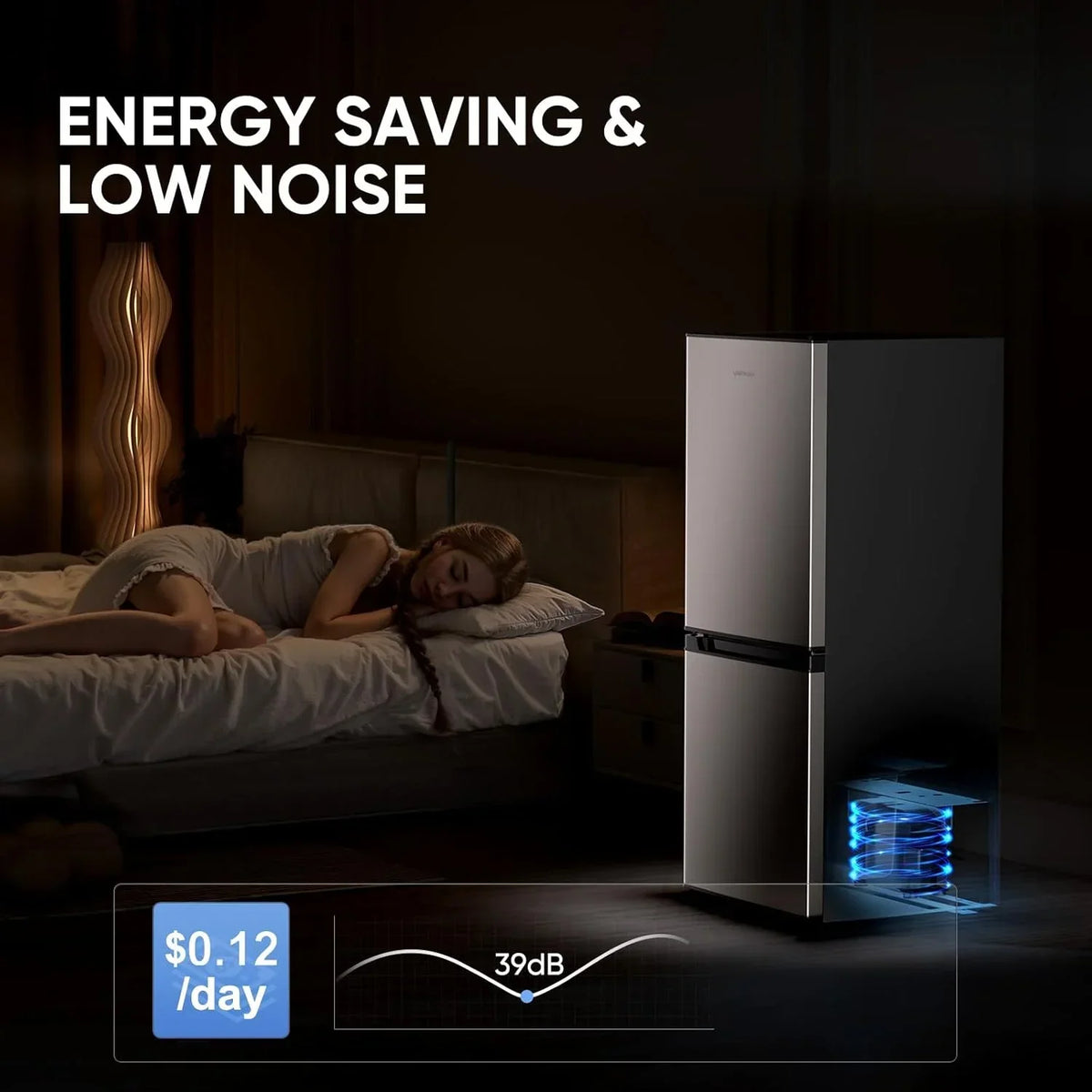 Nouveauté 2026 – Mini-réfrigérateur Upstreman 4 pi³ (113 L) avec congélateur inférieur, 2 portes, thermostat réglable et tablettes en verre amovibles, noir BM40