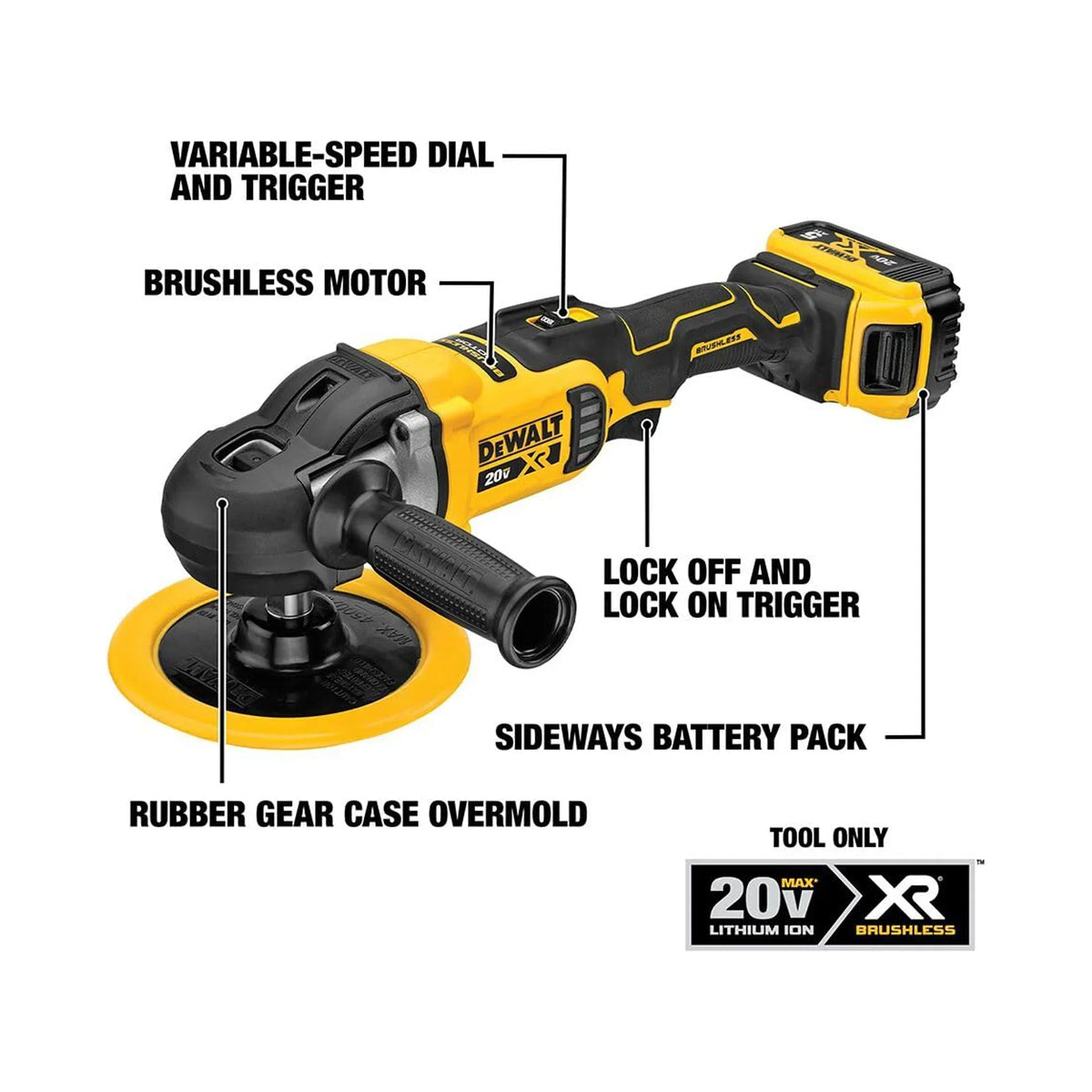 Nouveauté 2026 – Polisseuse sans fil DEWALT 20V MAX* XR, rotative, vitesse variable, 180 mm (7 pouces), outil seul (DCM849B) C30