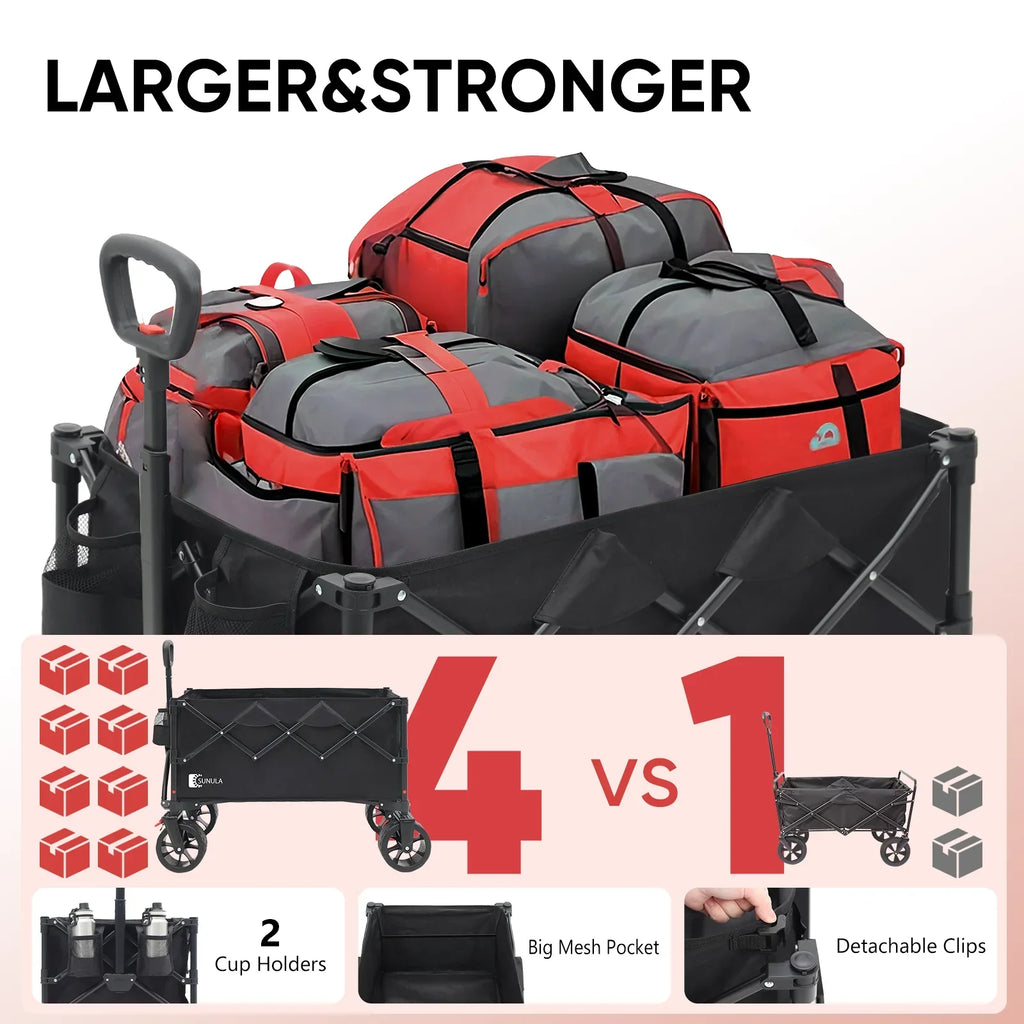 Nouveauté 2026 – Chariot pliable Sekey , capacité 330 lb, grande capacité 220 L, robuste et pliable, avec roues tout-terrain, idéal pour le camping, la plage, le sport, les courses (noir, garantie 1 an