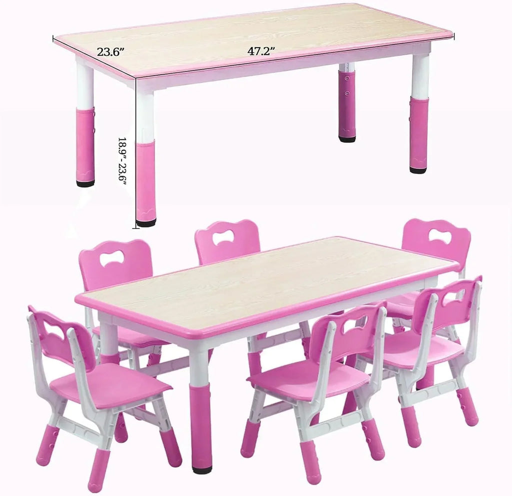 Nouveauté 2026 – Ensemble table et chaises pour enfants TROPOW , table réglable en hauteur pour tout-petits et 6 chaises, table multi-activités avec plateau à motifs graffiti et pieds antidérapants pour les enfants de 2 à 10 ans, idéale pour les gard