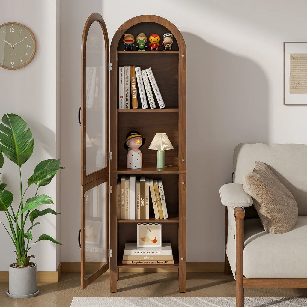 Nouveauté 2026 – Vitrine de rangement haute cintrée Fiogmub , armoire de garde-manger cintrée avec portes, portes en verre acrylique