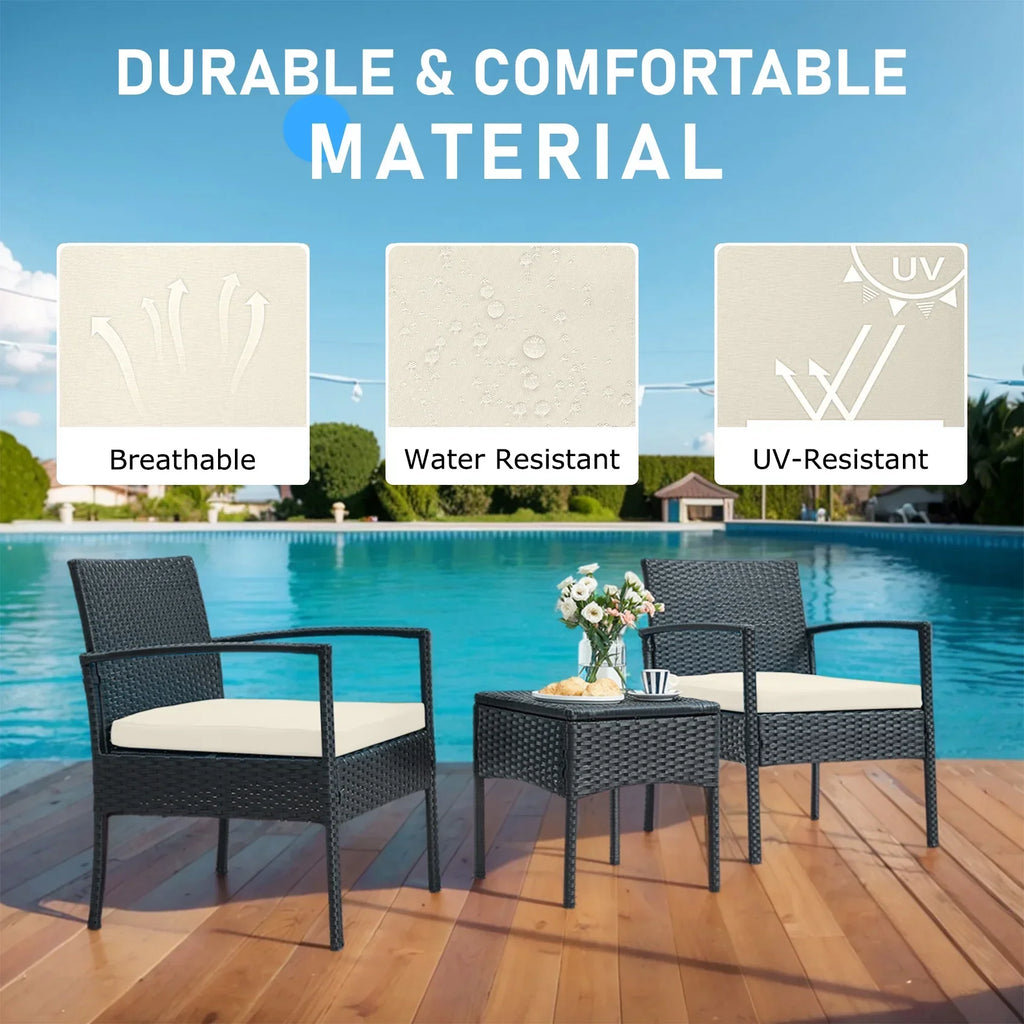 Nouveauté 2026 – Ensemble de mobilier de jardin Tappio , 3 pièces, style bistro, comprenant des chaises de conversation en rotin, une table d'appoint et des coussins. Idéal pour balcon, jardin ou terrasse. Couleur : rouge