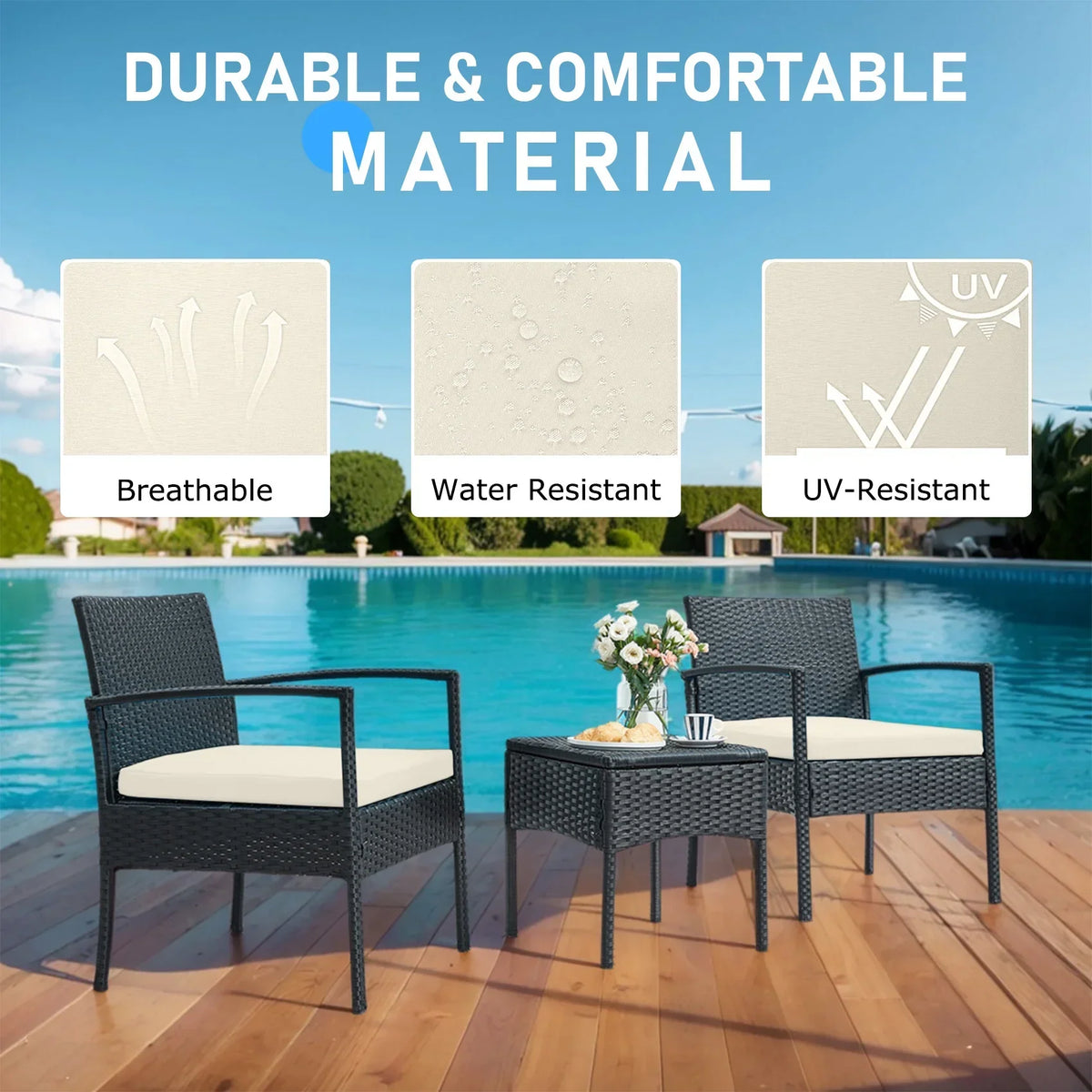 Nouveauté 2026 – Ensemble de mobilier de jardin Tappio , 3 pièces, style bistro, comprenant des chaises de conversation en rotin, une table d'appoint et des coussins. Idéal pour balcon, jardin ou terrasse. Couleur : rouge