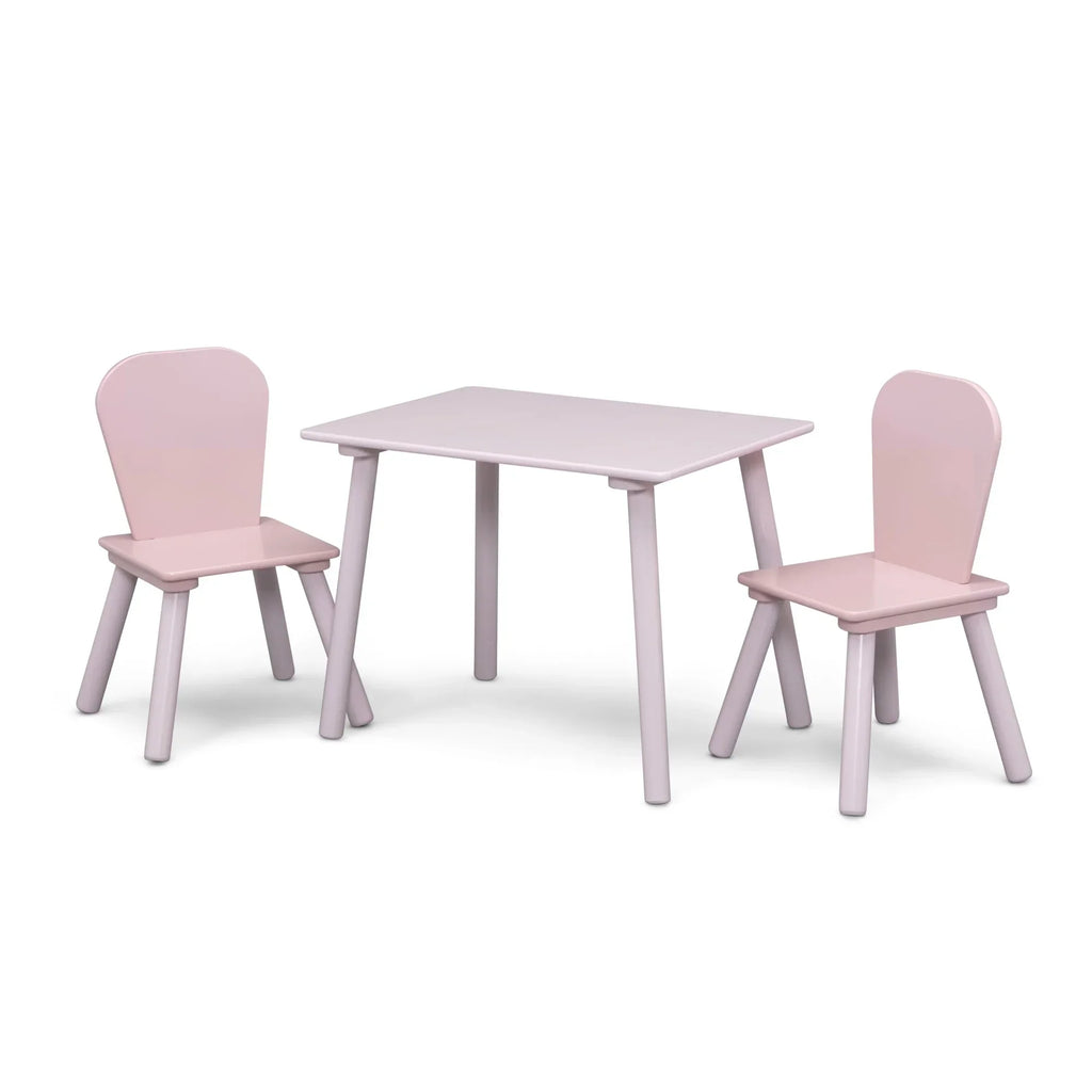 Nouveauté 2026 – Ensemble de jeu pour tout-petits Delta Children 4 pièces – Comprend une table de jeu, 2 chaises et un rangement à jouets à 6 bacs avec autocollants en vinyle réutilisables, rose clair/rose foncé