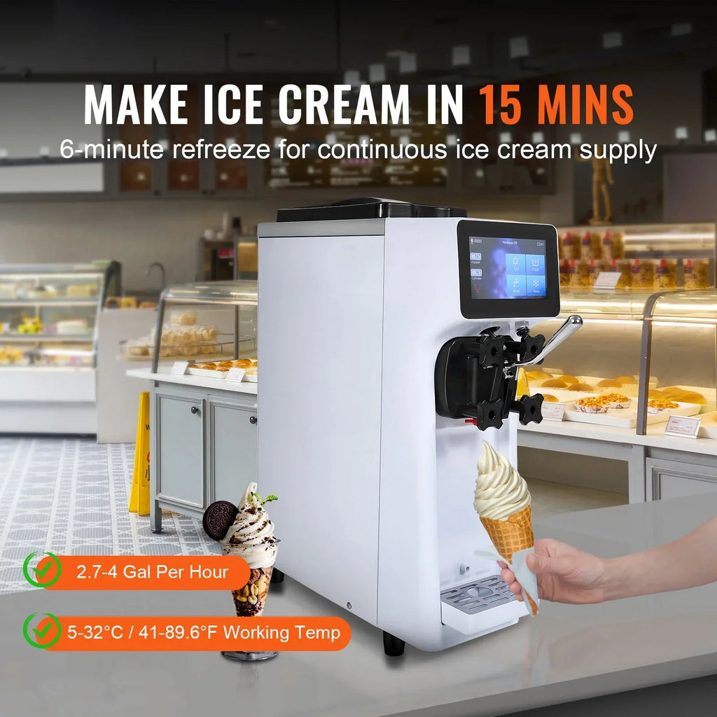 Nouveauté 2026 – Machine à glace commerciale KFFKFF , 2,7-4 gal/10-15 L/h, trémie de 4 L, une seule saveur, machine à glace molle de comptoir, nettoyage automatique, pré-refroidissement
