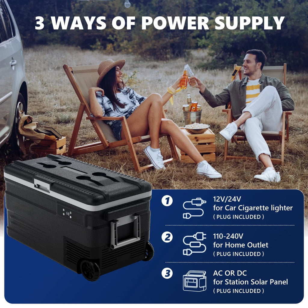 Nouveauté 2026 – Réfrigérateur de voiture Simzlife 12 volts, 75 L (80 QT), portable, avec roues, pour camping-car, température de 0 à 68 °F (18 à 20 °C), alimentation 12/24 V CC et 110-240 V CA, noir