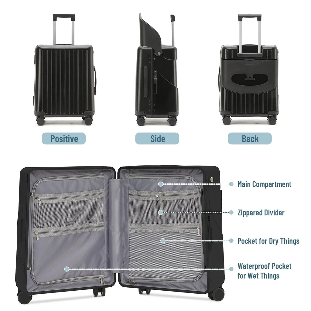 Nouveauté 2026 – Valise cabine Fridtrip de 51 cm (20 pouces) avec serrure TSA, siège pliable, roulettes pivotantes verrouillables, housse de protection et ceinture de sécurité incluses. Convient aux enfants et aux adultes