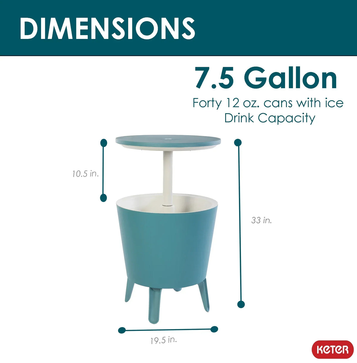 Nouveauté 2026 – Table d'appoint et bar isotherme Keter Pacific Cool Bar 2 en 1 de 28 litres (7,5 gallons), résistante aux intempéries, en résine durable, aspect rotin marron