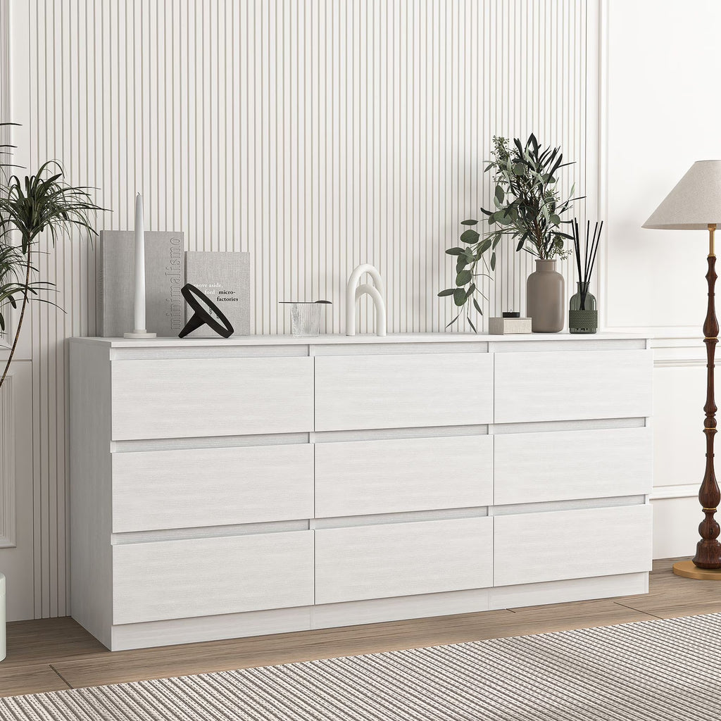 Nouveauté 2026 – Commode Resenkos moderne style milieu du siècle, 6 tiroirs, large, pour chambre à coucher, grise