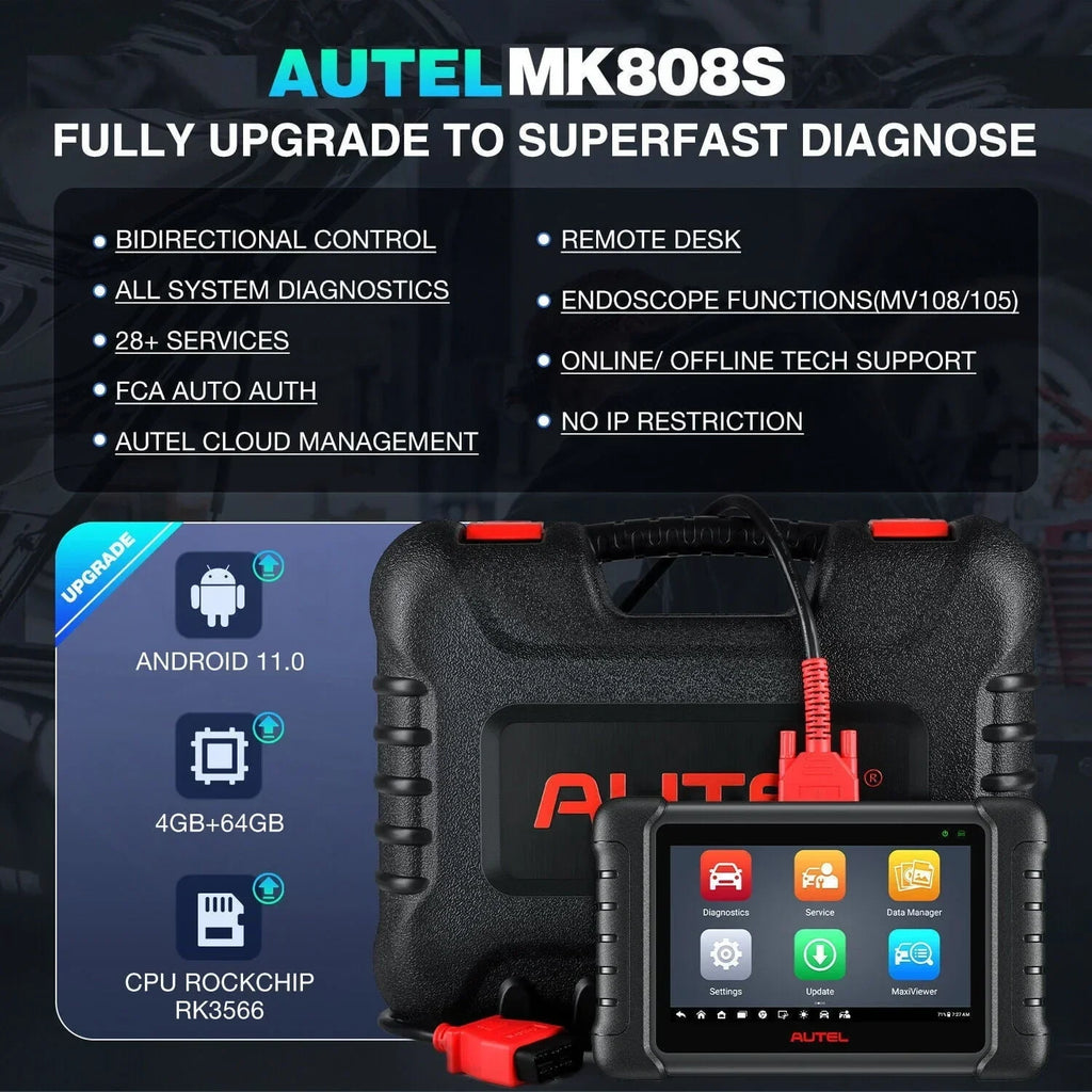 Nouveauté 2026 – Scanner Autel MaxiCOM MK808S : outil de diagnostic automobile bidirectionnel pour tous les systèmes et plus de 28 services (tests actifs