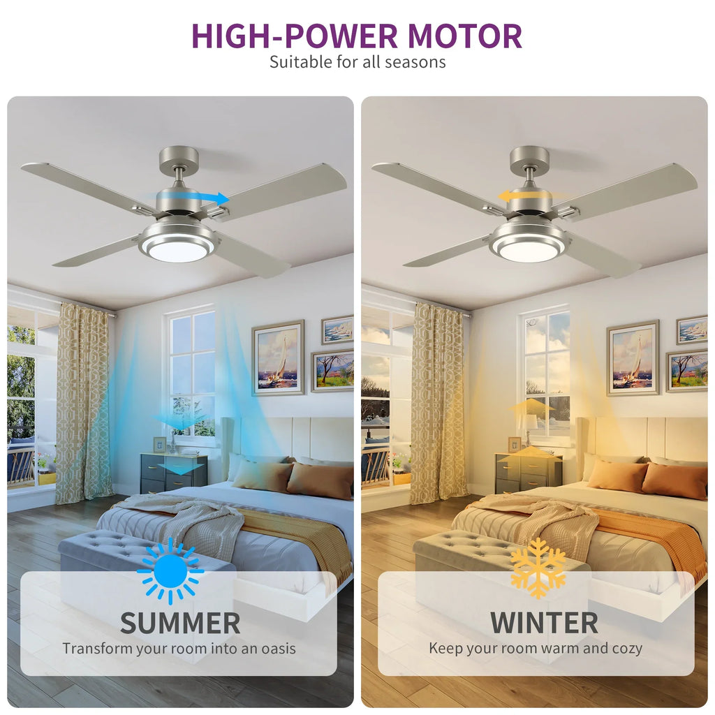 Nouveauté 2026 – Ventilateur de plafond Dextrus 52'' avec lumière et télécommande, 6 vitesses, 5 réglages de minuterie et pales à double finition (nickel