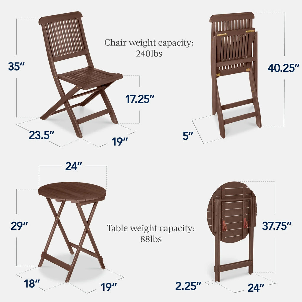 Nouveauté 2026 – Ensemble bistro 3 pièces en bois d'acacia Best Choice Products , mobilier de patio pliant avec 2 chaises et une table - Naturel