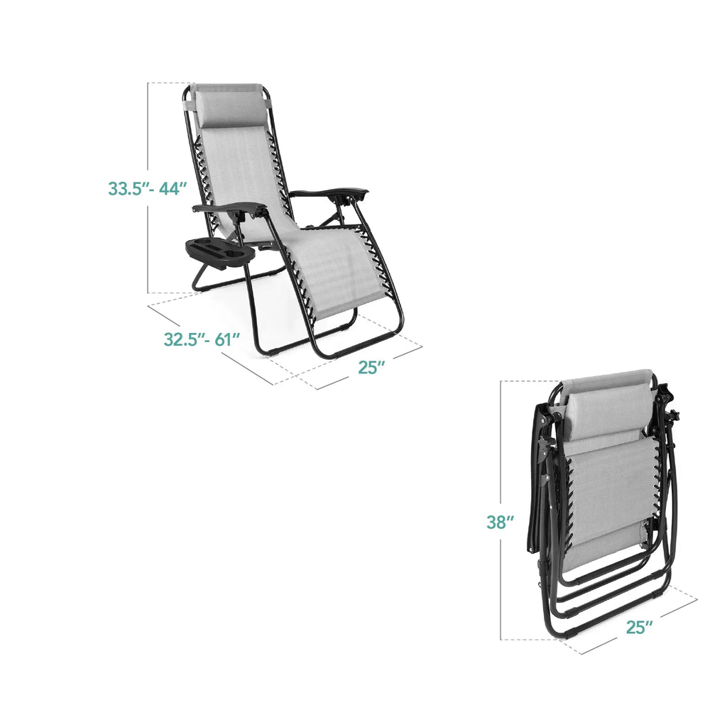 Nouveauté 2026 – Ensemble de 2 fauteuils inclinables zéro gravité Best Choice Products pour terrasse et piscine avec porte-gobelet - Gris