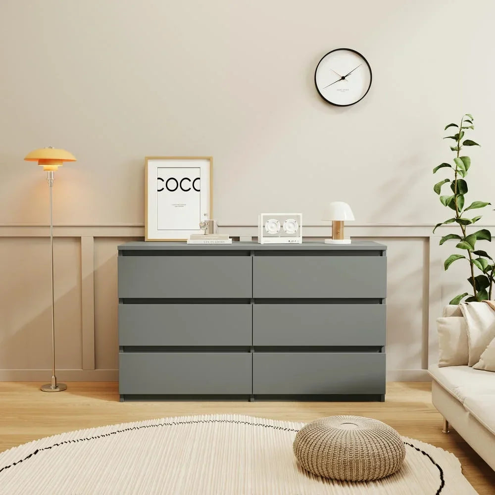 Nouveauté 2026 – Commode moderne Kadyn à 6 tiroirs, meuble en bois, commode pour chambre, meuble de rangement de cuisine avec tiroirs, commode (noire
