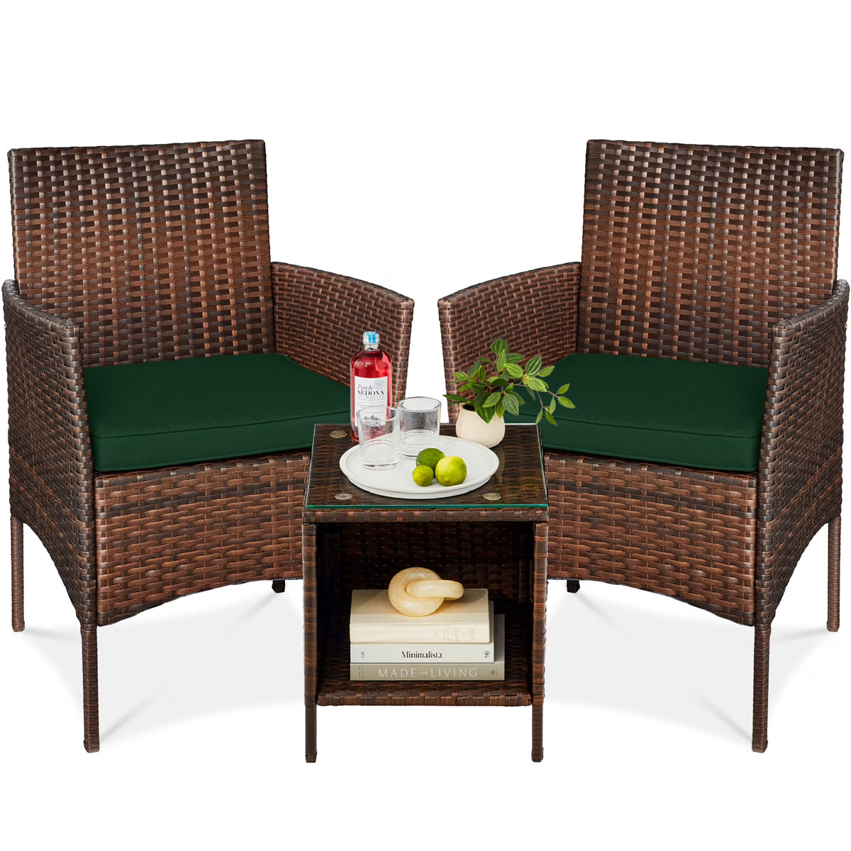 Nouveauté 2026 – Ensemble bistro de jardin 3 pièces en résine tressée Best Choice Products , avec 2 chaises et une table - Gris/Bleu marine