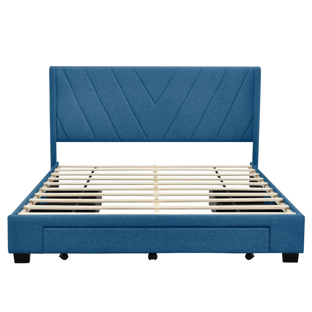 Nouveauté 2026 – Cadre de lit Queen Sesslife avec rangement, nouveau lit plateforme rembourré en lin amélioré avec 3 tiroirs, lit de rangement Queen avec tête de lit et lattes en bois, aucun sommier requis, supporte 227 kg, beige