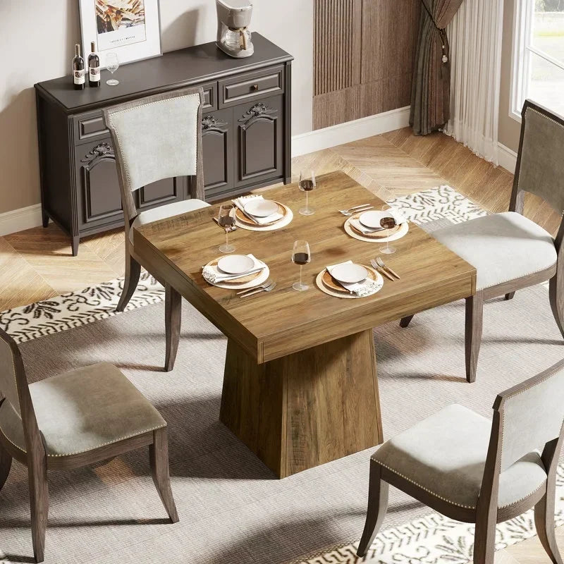 Nouveauté 2026 – Table de salle à manger carrée Tribesigns pour 4 personnes, 80 cm (31,5 pouces), petite table de cuisine avec pied central robuste, style ferme, idéale pour la salle à manger, le salon ou la cuisine, couleur marron vintage