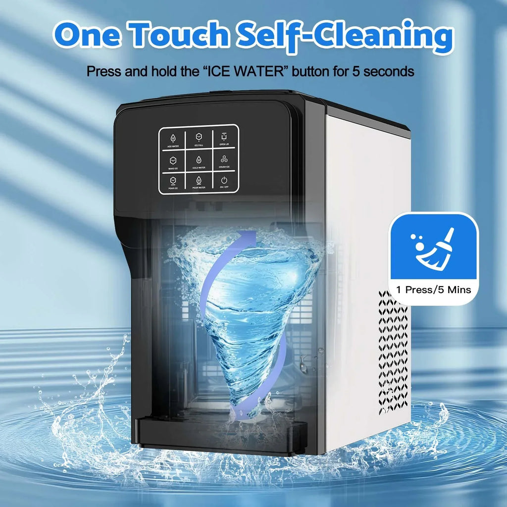 Nouveauté 2026 – Distributeur d'eau 3 en 1 Advwin avec machine à glaçons intégrée, glaçons en balles, glace pilée, refroidisseur d'eau, capacité de 20 kg/24 h, 12 glaçons/6 min, autonettoyant, capacité de stockage de glace de 1,8 kg, idéal pour la ma