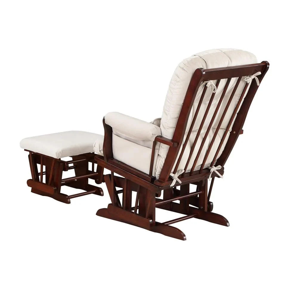 Nouveauté 2026 – Fauteuil à bascule Alice et repose-pieds avec coussin, finition espresso, coussins beiges, AFG