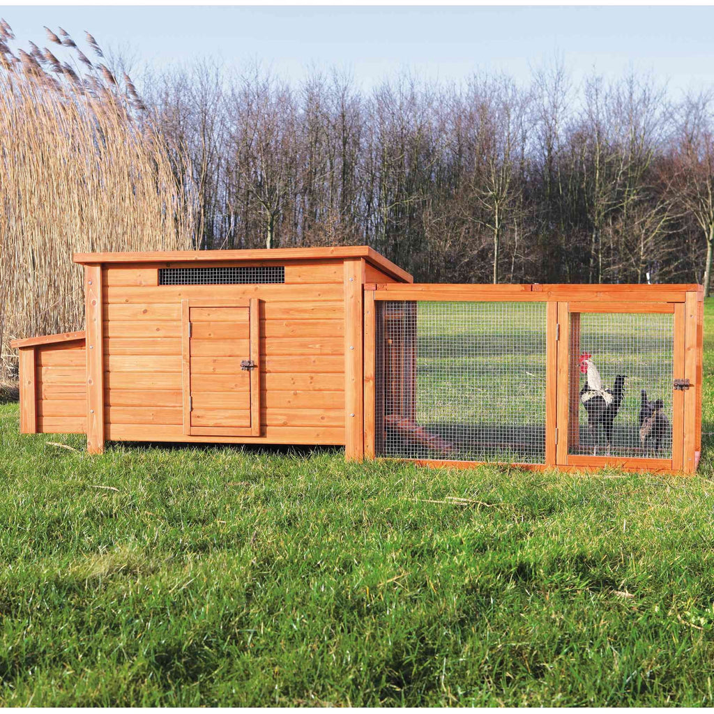 Nouveauté 2026 – Poulailler d'extérieur en bois TRIXIE , résistant aux intempéries, avec 2 pondoirs et enclos, marron