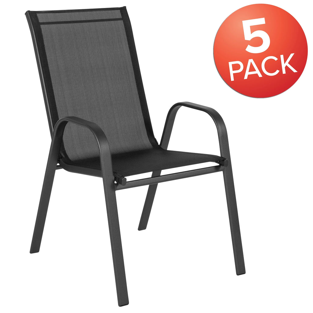 Nouveauté 2026 – Lot de 5 chaises empilables d'extérieur BizChair noires , revêtement Flex Comfort et structure en métal