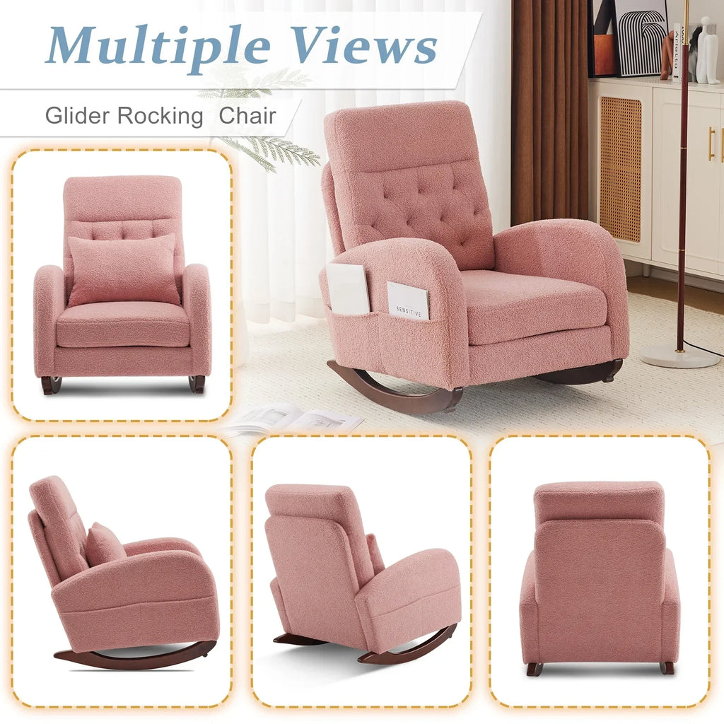 Nouveauté 2026 – Fauteuil à bascule Ktaxon , fauteuil de lecture inclinable, confortable, revêtu de velours peluche, canapé à bascule une place, beige, idéal pour le salon, la chambre d'enfant ou la chambre à coucher