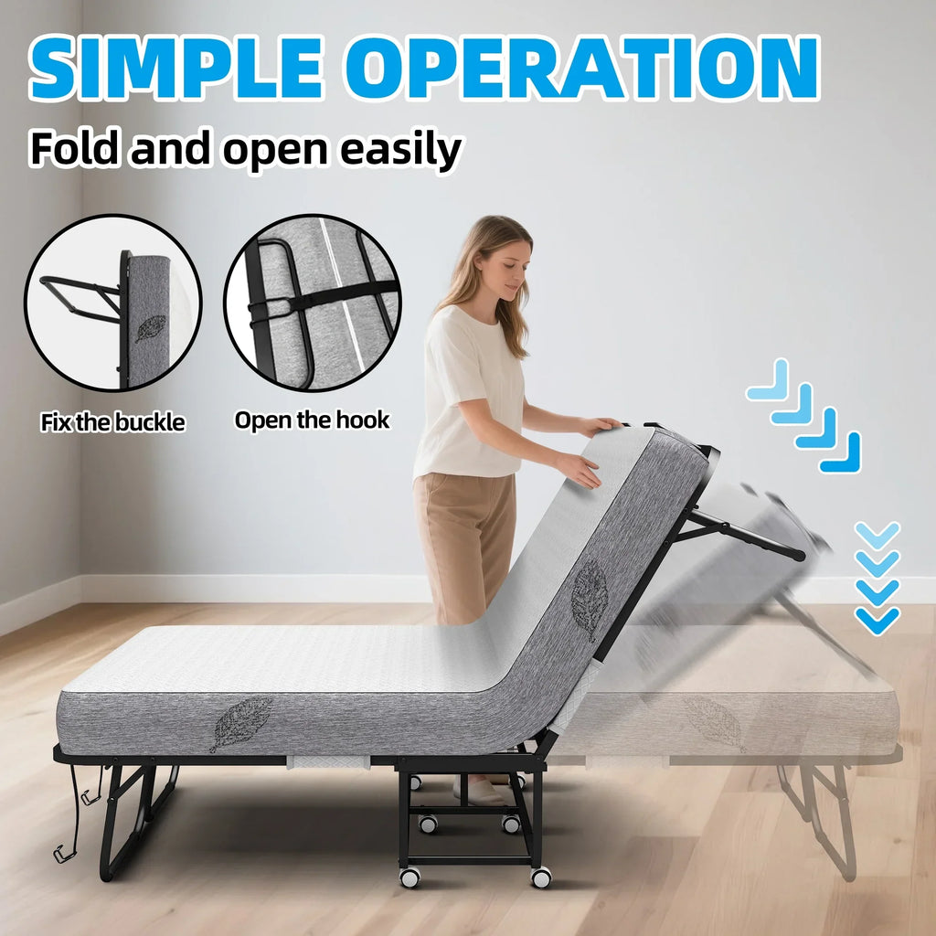 Nouveauté 2026 – Lit pliant Flying avec matelas, format 190 x 79 cm, lit d'appoint pliable et portable pour adultes, avec matelas en mousse à mémoire de forme de 13 cm, structure métallique robuste et peu encombrante