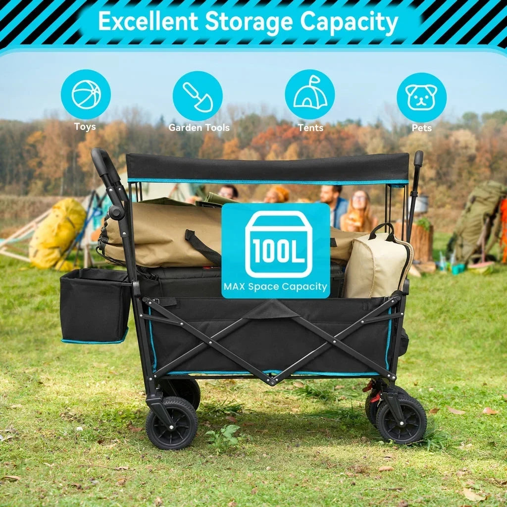 Nouveauté 2026 – Chariot de jardin pliable VECUKTY avec auvent amovible, noir
