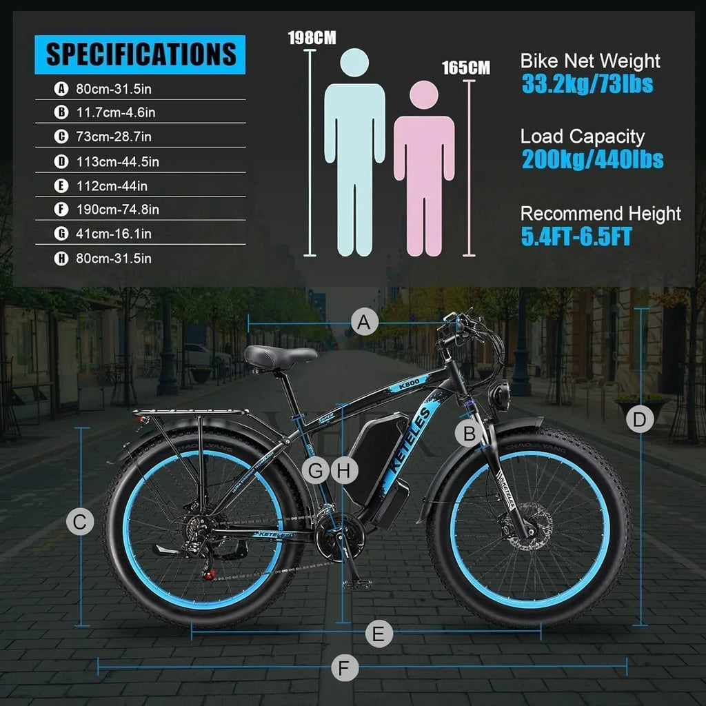 Nouveauté 2026 – Vélo électrique KETELES pour adultes, Peak 4000W à double moteur, VTT électrique à gros pneus 26", batterie amovible 48V 23AH UL 2849