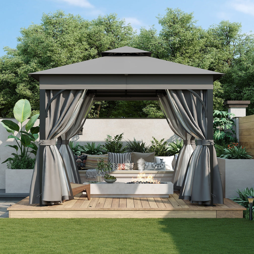 Nouveauté 2026 – Gazebo d'extérieur 10'x10', gazebo de patio avec moustiquaire et écrans d'intimité pour cour arrière, jardin, pelouse et terrasse, gris