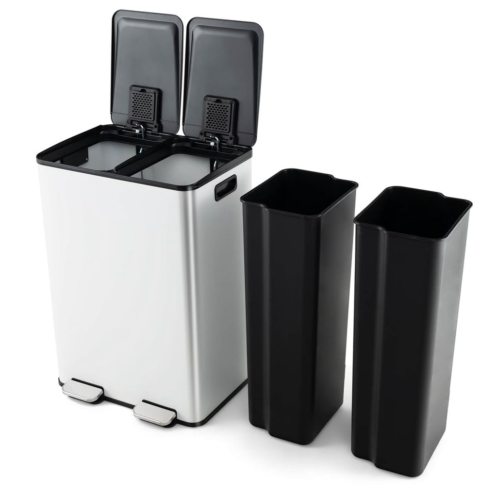 Nouveauté 2026 – Poubelle à pédale double marche Costway 16 gallons (60 litres) argentée, en acier inoxydable