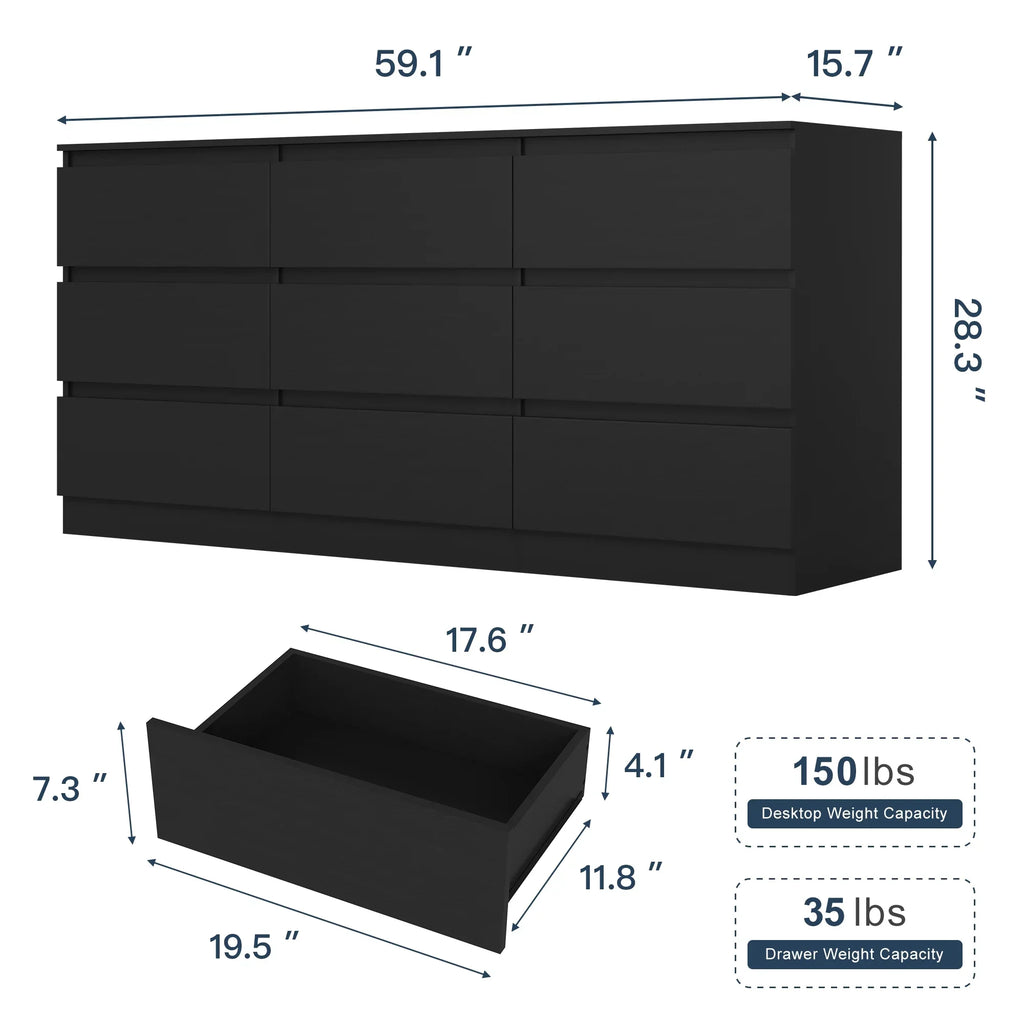 Nouveauté 2026 – Commode Resenkos moderne style milieu du siècle, 6 tiroirs, large, pour chambre à coucher, grise