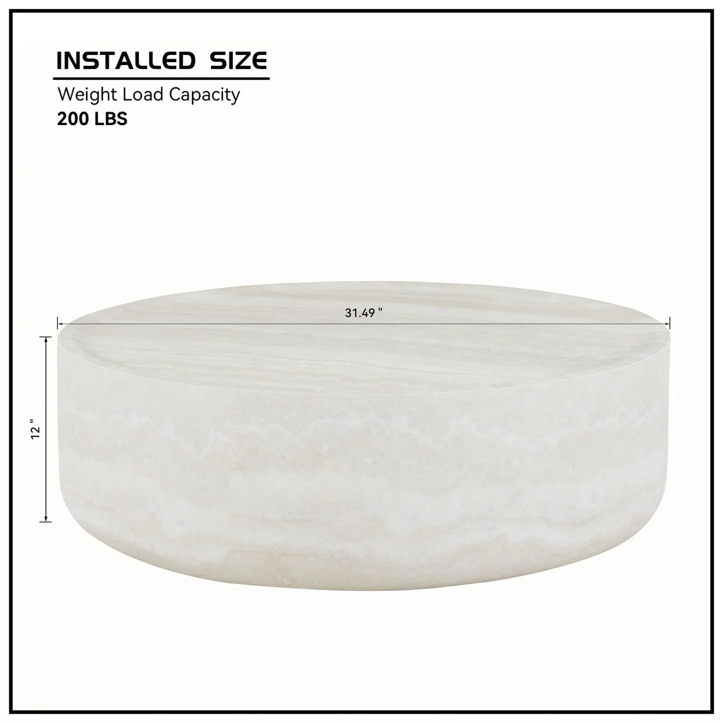 Nouveauté 2026 – Table basse ronde 31,49'' avec texture marbre, table basse circulaire moderne en fibre de verre, table d'appoint pour salon ou extérieur, livrée montée, finition marbre